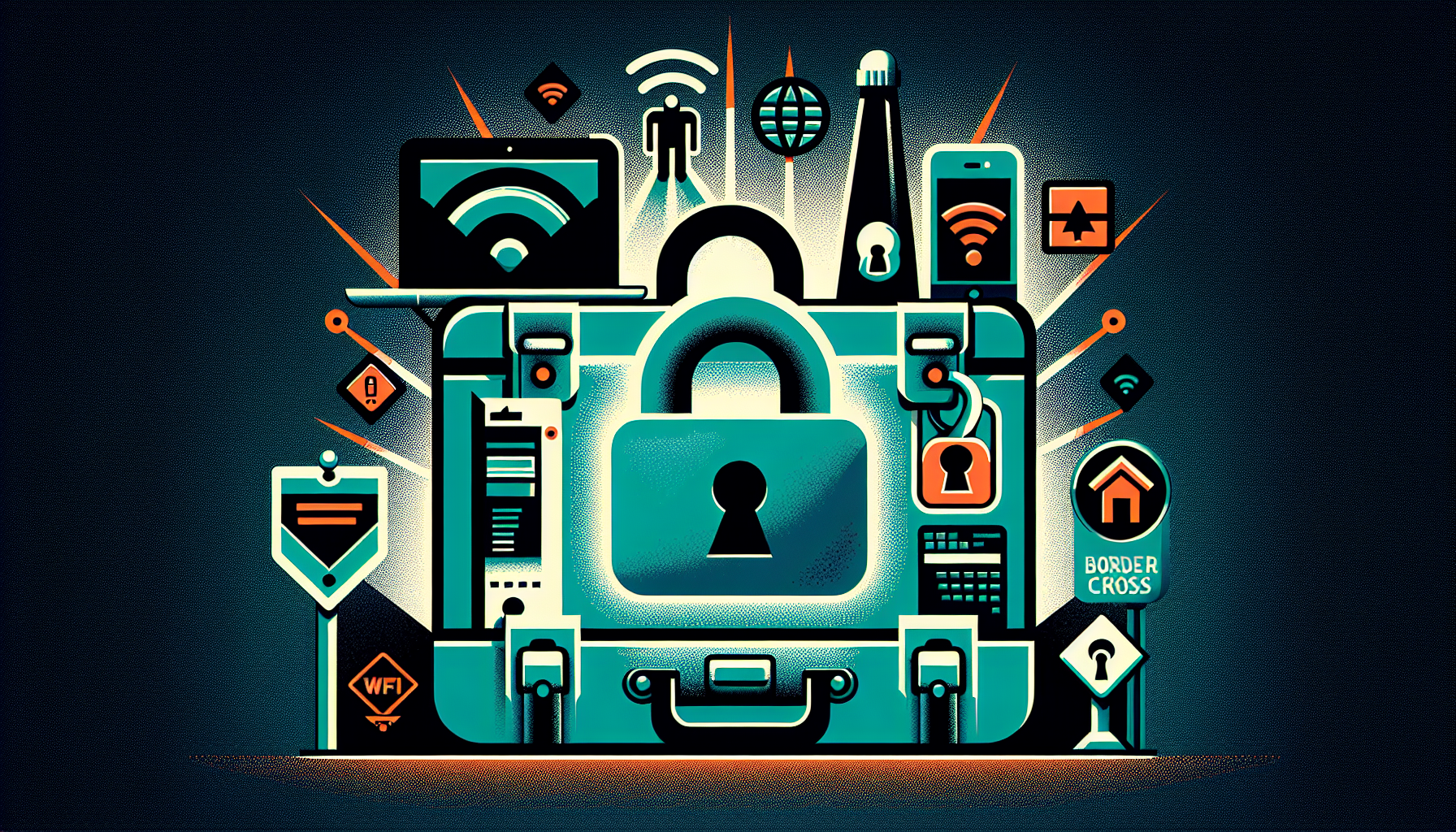 Illustration: Sécurité numérique en voyage : frontière USA, WiFi hôtel