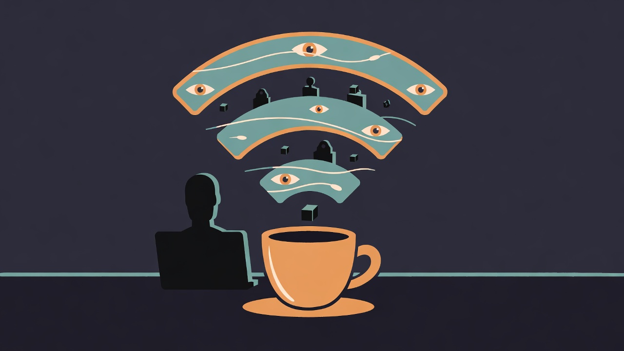 Illustration: WiFi public café, hôtel, aéroport : vrai risque 2026
